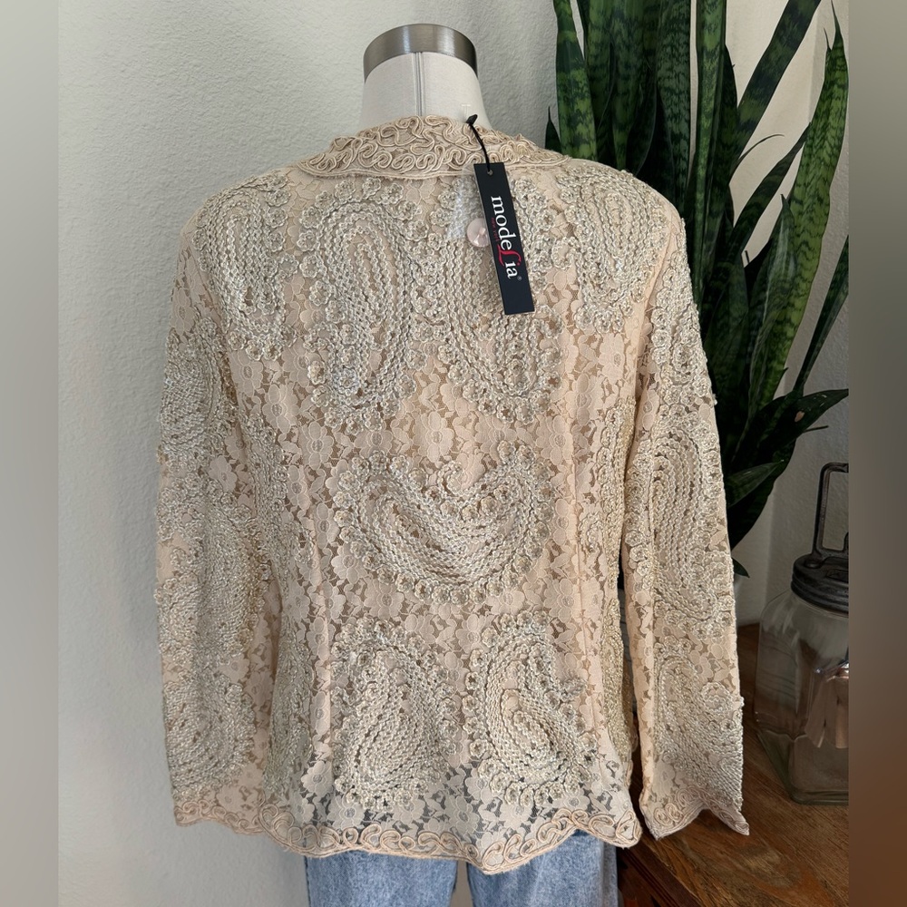Vintage Modelia New York Metallic Lace Embroidered Top – XXL Elegant Blouse - Picture 2 of 8